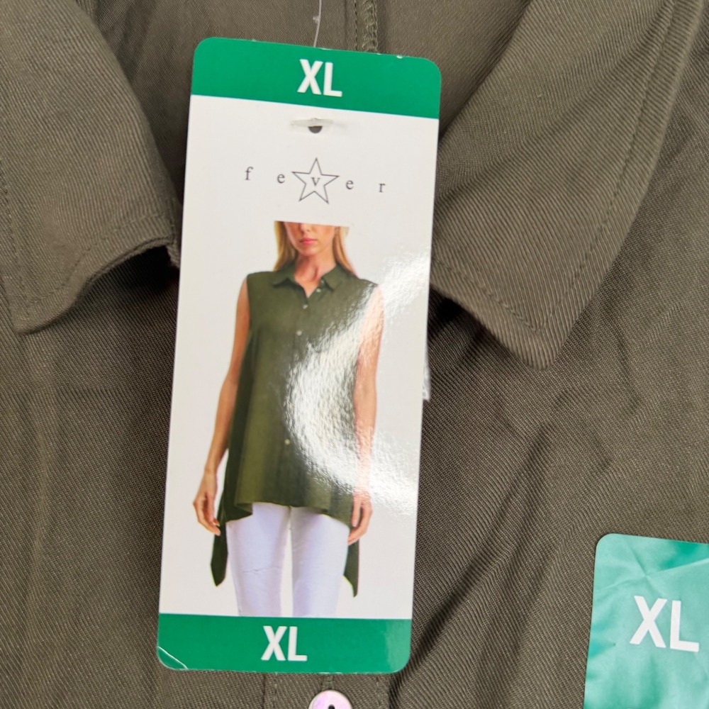Fever Womens Olive Green Sleeveless Sharkbite Hem Tunic Top XL New With Tags